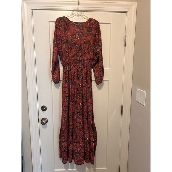 Women’s V Neck Boho Paisley Maxi Dress Size Large Whimsy Teacher Modest Holiday - Picture 9 of 10